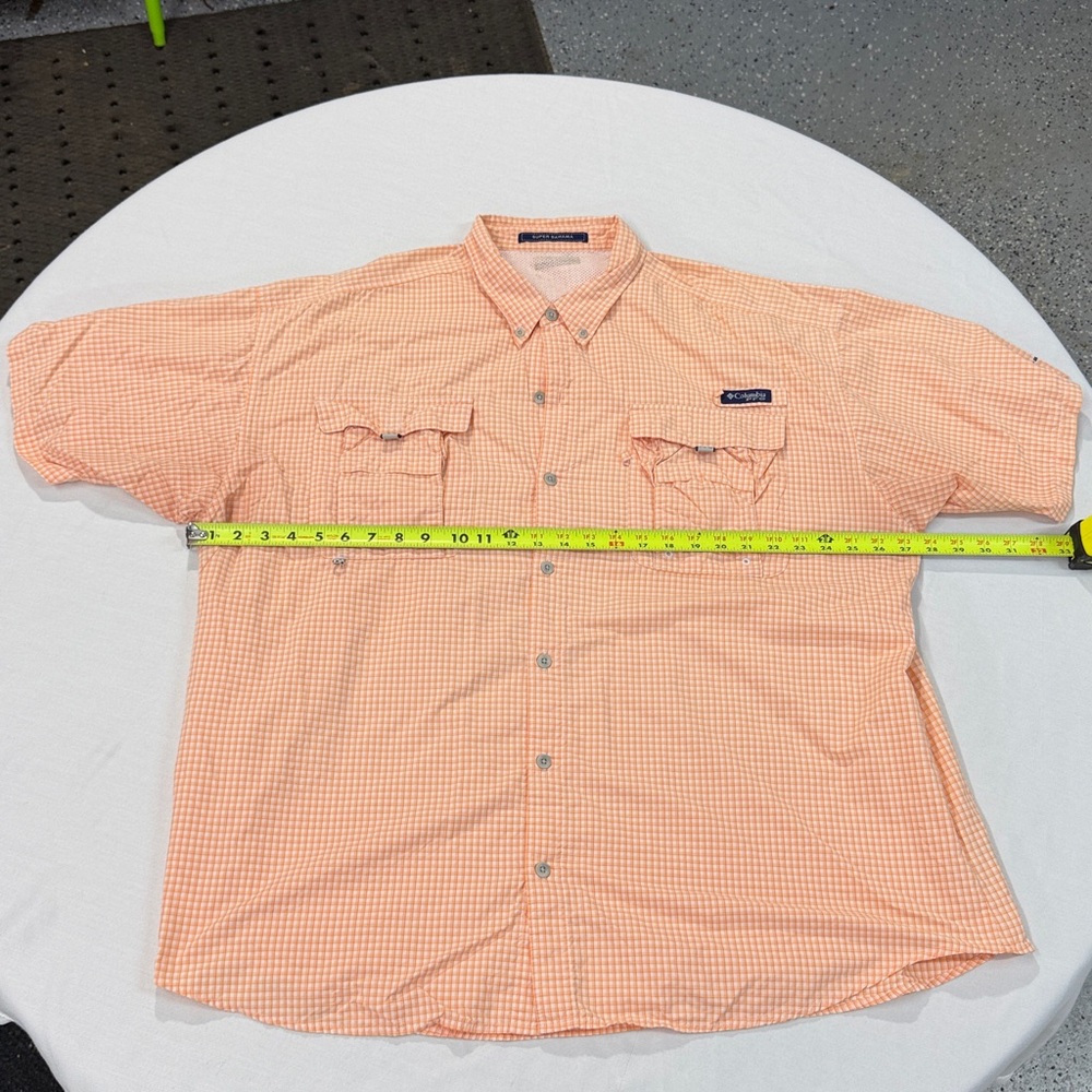 Columbia Orange Check Button-Up Fishing Shirt